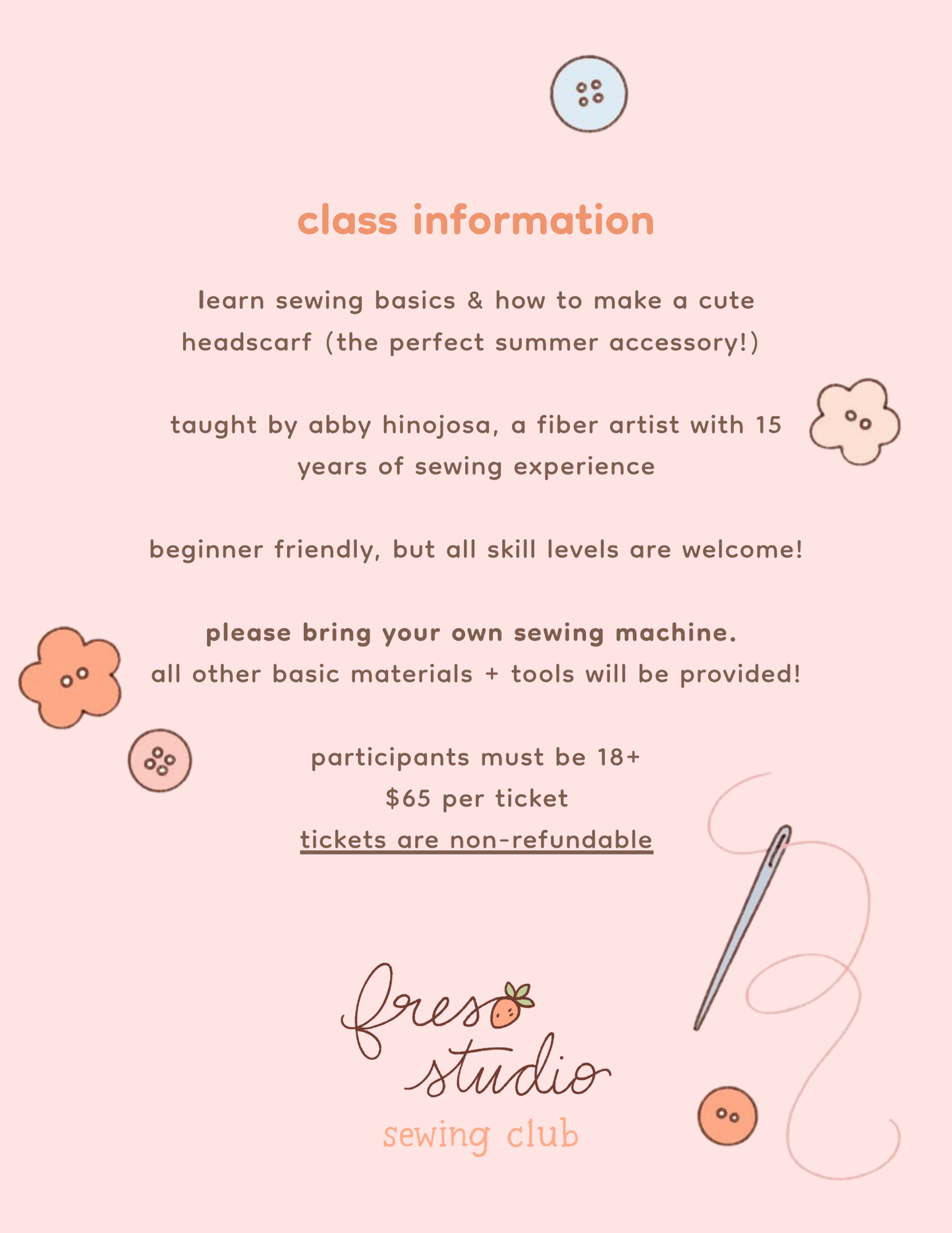beginners sewing class - july 25